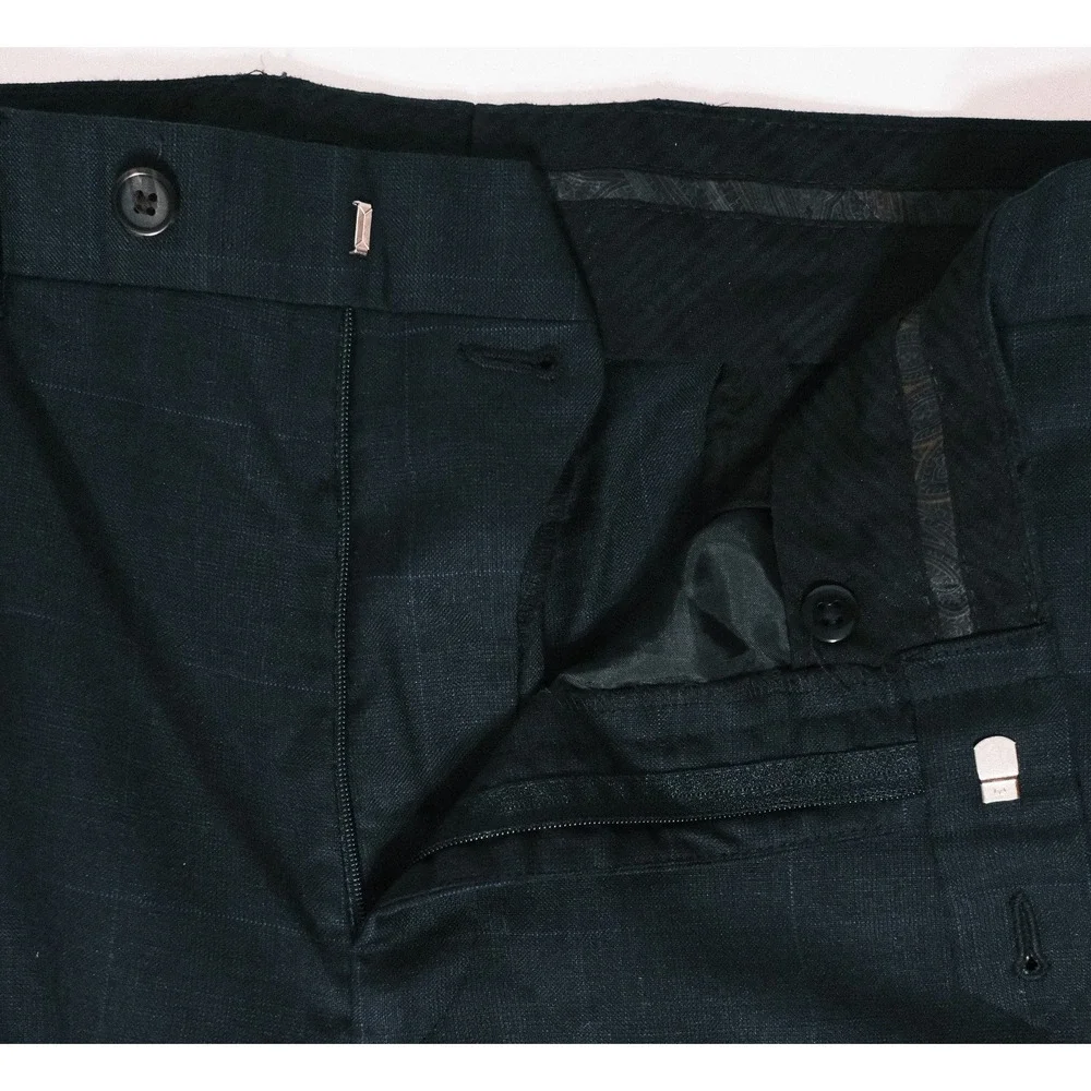 Lauren Ralph Lauren Mens Gray  Blue Plaid Wool Straight Leg Slacks